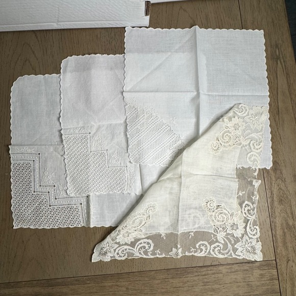 Lot of Four Vintage Wedding Lace White Handkerchiefs